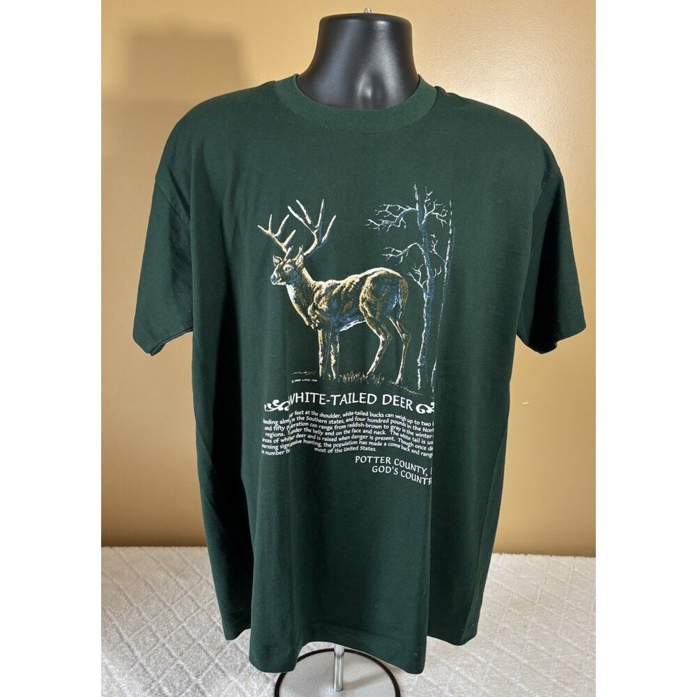 Vintage 1995 White Tailed Deer Potter County Pa USA Made Single Stitch Tee  XL
